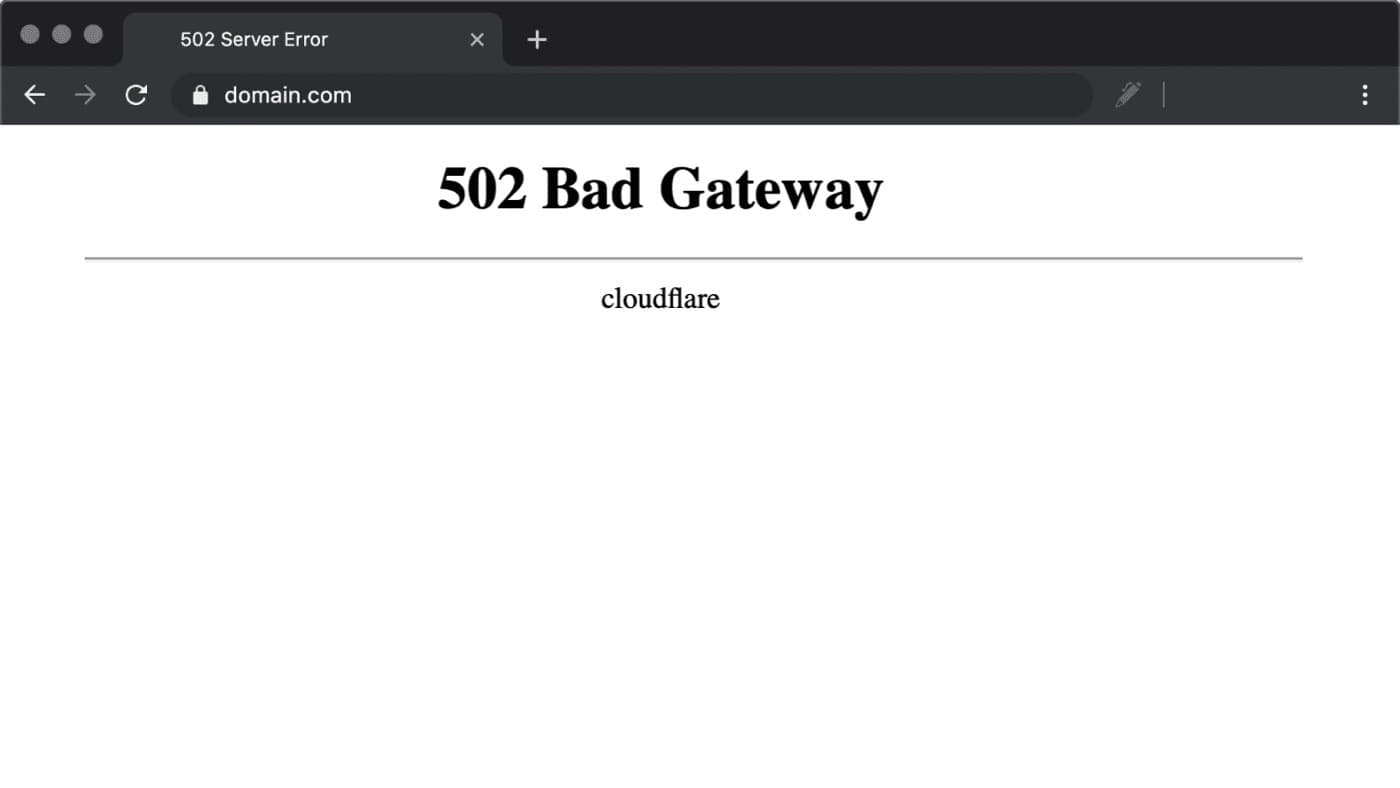 pantalla de error 502 Bad Gateway